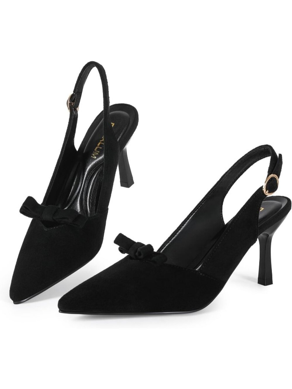 Women's Black Comfortable Slingback Closed Pointed Toe 3 inch Kitten Heels Pumps